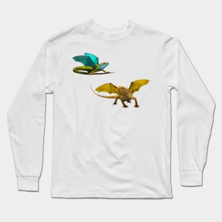 Yellow and Blue Dragon on Pink Long Sleeve T-Shirt